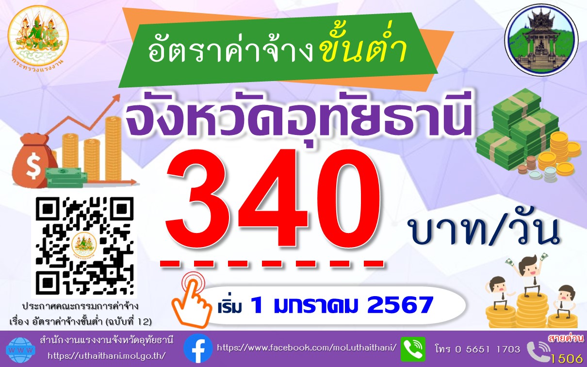 ประกาศอัตราค่าจ้างขั้นต่ำ 2567 จังหวัดอุทัยธานี